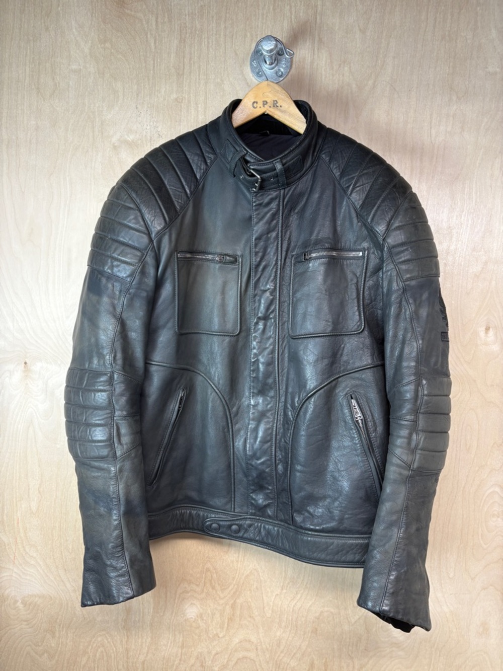 Belstaff Weybridge Hand Waxed Leather Motorcycle Jacket Black Armour
